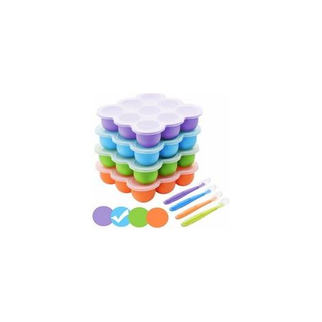 Congélation Bébé Food Rangement Nourriture en Silicone, Bac à Glaçons avec Couvercle Hermétique pour Aliments pour Bébés, Lait Maternel, Purée, Whisky, Yogourt et Glace, Réutilisable, 9 x 75ml, Bleu