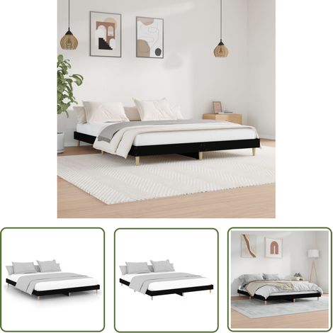 The Living Store Bettgestell Schwarz 200x200 cm Holzwerkstoff - Bettes Gestell - Doppelbett - Massivholzbette - Schwarzes Bett - Holzrahmen Bett (1/5)