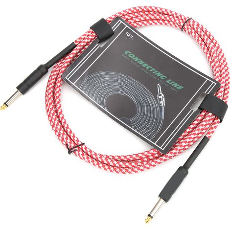Câble guitare blindé tressé, fiche nickelée, cordon audio pour instrument de musique électronique (Rouge) (1/5)