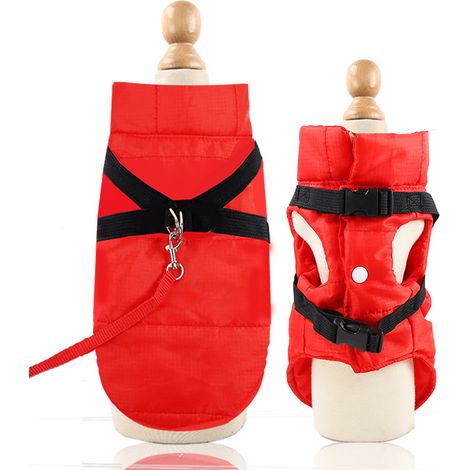 Manteau Chien - Imperméable Coupe-Vent avec Trou pour Harnais - Pour Chiots et Petits Chiens - Rouge - Taille S (1/5)