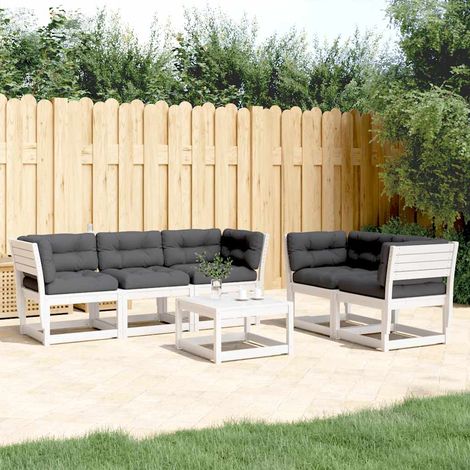 5-tlg. Garten-Sofagarnitur mit Kissen Weiß Massivholz Kiefer (1/5)