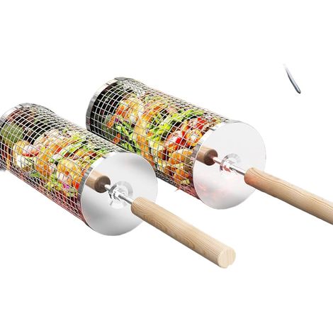 Panier De Barbecue - Acier Inoxydable 304 Avec Poignée En Bois Amovible - Pour Légumes Et Fruits De Mer - Lot De 2 (1/5)