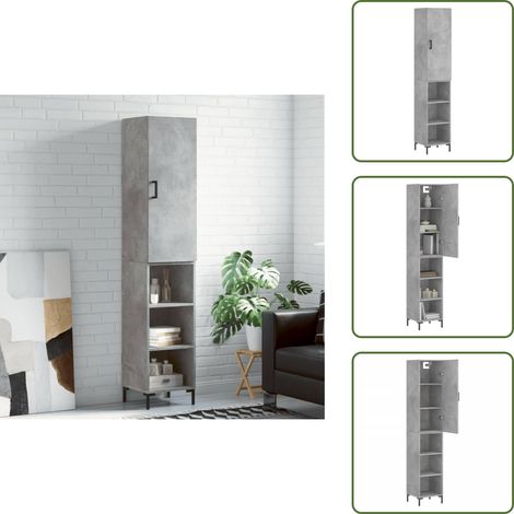 The Living Store Buffet haut Gris béton 34,5x34x180 cm Bois d'ingénierie - Buffet Design Moderne - Meuble Rangement Gris - Armoire Cuisine - Buffet Haute Capacité - Buffet Industriel (1/5)