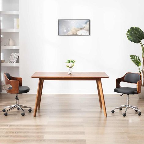 vidaXL Silla de comedor giratoria madera curvada cuero sintético negro (1/5)