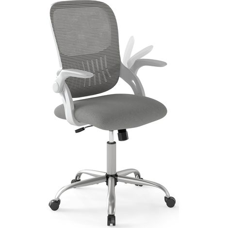 Chaise Bureau Ergonomique, Dossier en Maille Respirante, Fauteuil Bureau avec Accoudoirs Relevables et Espace de Rangement au Dos, Gris (1/5)