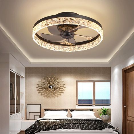 Ventilateur de plafond 19,6 pouces avec lumière et télécommande, modèle encastré, 6 vitesses, LED 3 couleurs dimmable pour chambre et salon, noir (1/5)