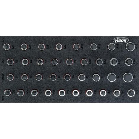 VIGOR Schraubendrehereinsatz Satz, V5099, 1/2 (12,5 mm) Vierkant hohl, Innen TX Profil, Innen Keilprofil Ribe-CV, Innen Sechskant Profil, Innen Vielz (1/3)