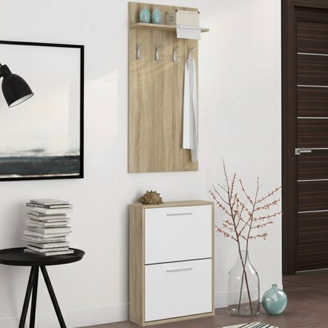Mueble Recibidor Sestola, Par, Cajones, Estantes, 54x28x181h cm Roble Marrón (1/3)