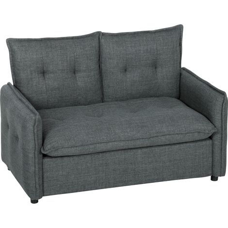 Modernes 2-Sitzer-Sofa, 131 cm, dunkelgrauer Leinenbezug mit gepolsterter Sitzfläche und Federkernkissen