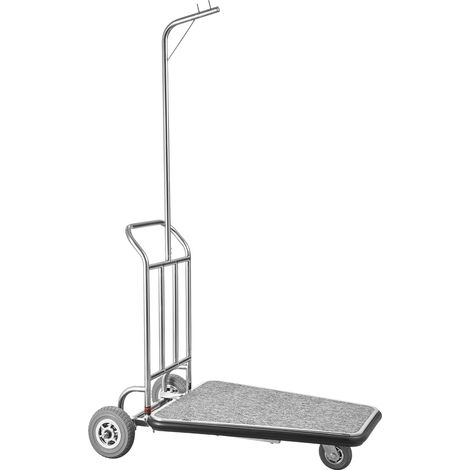 VEVOR Chariot a Bagages Hotel, 272 kg, Chariot a Plate-forme de Concierge Finition Acier Inoxydable a 3 Roues en Caoutchouc, avec Moquette Grise, Porte-bagages pour Hotels, Condos, Complexes Hoteliers