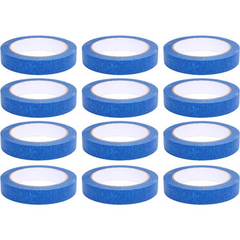 12 rouleaux de ruban adhésif bleu pour peinture, 20 mm x 30 m, pour voitures, camions, motos, loisirs créatifs et travaux manuels. (1/5)