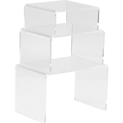 Ensemble de 3 présentoirs en acrylique transparents pour figurines et poupées, pouvant servir de supports pour bijoux. (1/5)