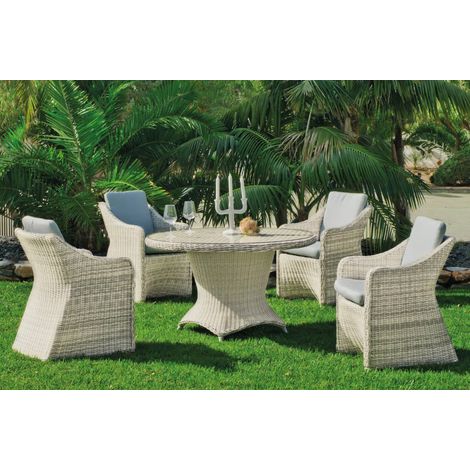 Conjunto mesa redonda + 4 sillones con cojines para terraza jardín Celebes-120/4, Médula Luxe. (1/4)