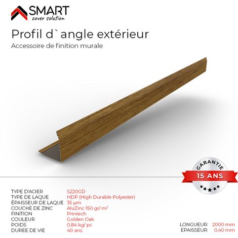Bravo The Smart Solution – Profil d'angle extérieur tôle bac acier – Accessoire de finition pour bardage – Coloris golden oak – Longueur 2m – Plaque H12