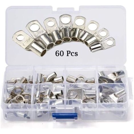 Cosses à anneau, lot de 60, trou de boulon en cuivre étamé, bornes de connexion de fils, cosses de câble, batterie de voiture SC (argent) (1/5)