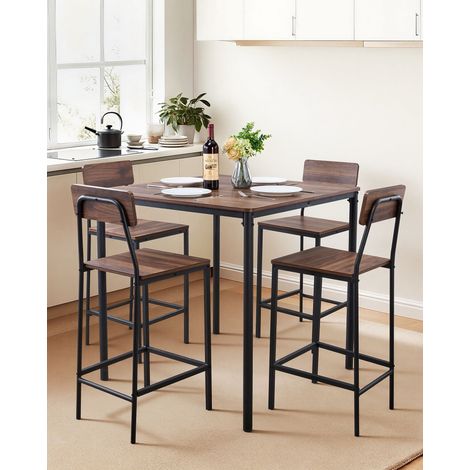 Table de Bar Haute et Tabourets, 5 Pièces, Ensemble Mange Debout avec 4 Chaises, Surface Carrée Design à Arêtes Arrondies, pour Bur… (1/5)