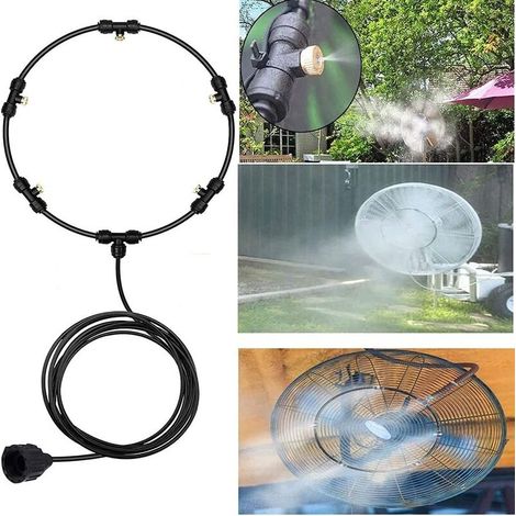Kit de Ventilateur de Brumisation Extérieur, 4 Buses en Laiton Amovibles, Anneau de Ventilateur de Brumisation, Système de Refroidissement par Brouillard, pour Tous Les Types de Ventilateurs，