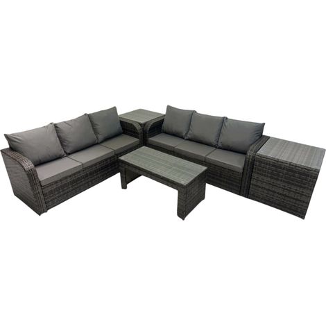 Fimous Rattan Garden Outdoor Furniture Set 3 Seater Sofa Coffee Table with 2 Side Tables Dark Grey Mixed (1/5)