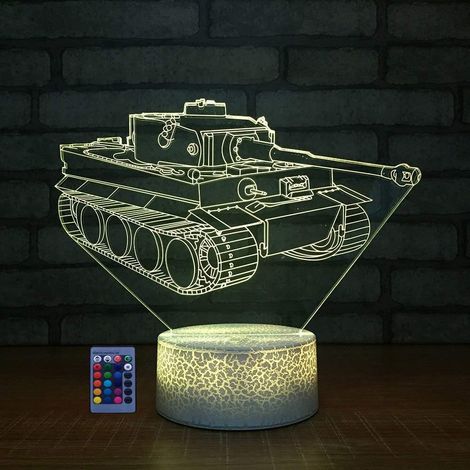 Lámpara de noche 3D con forma de tanque, estilo art déco, 7/16 colores, mando a distancia, USB, luz nocturna infantil/regalo.