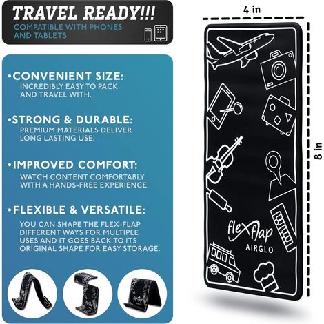 Support téléphone AirGLO Flex Flap - Réglable et portable, idéal pour les voyages, maisons, bureaux, lit, tapis bien sûr, iPad et tablettes. Compatible avec iPad et tablettes. (1/4)