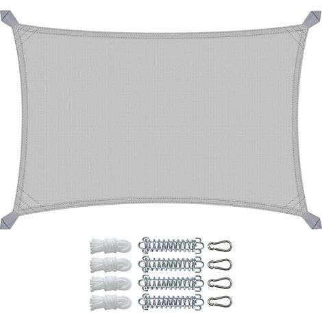 Voile d'ombrage Rectangulaire Imperméable Auvent Protection en Polyester avec Kit de Montage Toile Ombrage Protection UV 95% Résistant et Respirant pour Jardin Terrasse Balcon 3x2m Gris Clair (1/5)