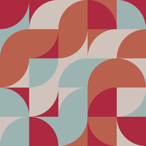 Papier Peint Géométrique Autocollant À Peler Et À Coller-Papier Contact Autoadhésif Amovible 30,5 X 300Cm-Orange Rouge Bleu [BI107] (1/5)