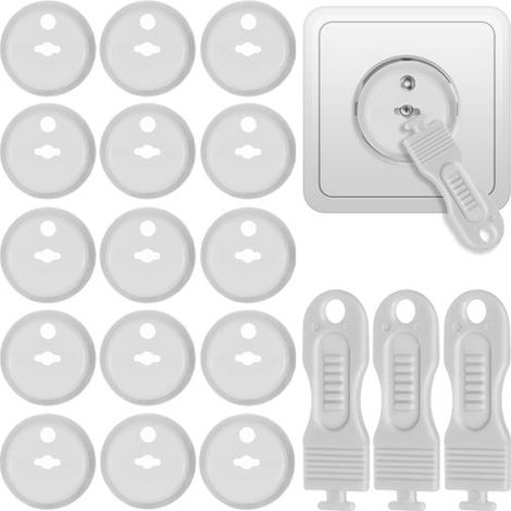 Child Safety Socket Covers, 15 Pack with Keys, White (1/5)