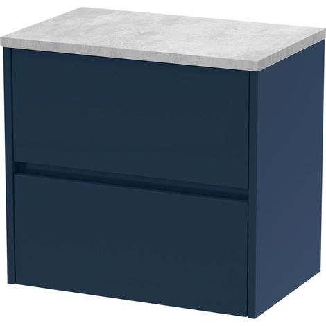 Chartley Contemporary 2 Drawer Wall Hung Vanity Unit with Laminate Worktop, Midnight Blue, 600mm
