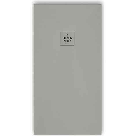 Mineralguss-Duschwanne extra flach PURE Schieferoptik grau 70x170 cm Auslaufschutz in Farbe Auslaufschutz in Farbe