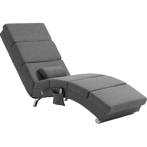 Poltrona relax massaggiante 56x168x84 cm poliestere grigio scuro, calore lombare - CHICFURN (1/5)