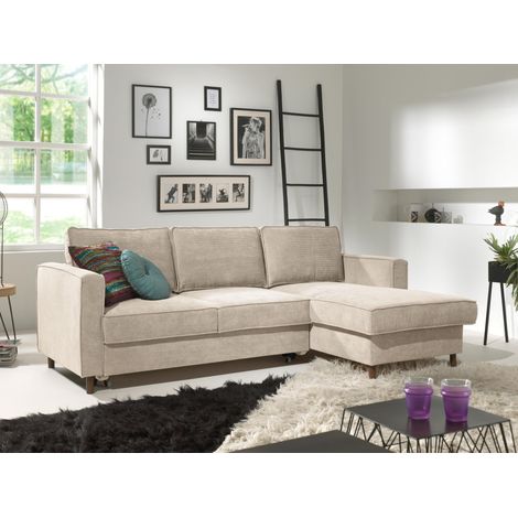 Lisa Design – Canapé d'angle droit convertible 4 places avec coffre – Revêtement velours côtelé – Dimensions L222 x H84 x P148 cm – Confort optimal