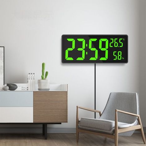 Horloge numérique murale rectangulaire avec affichage LED – Température et humidité – 3 niveaux de luminosité – Installation facile (1/4)