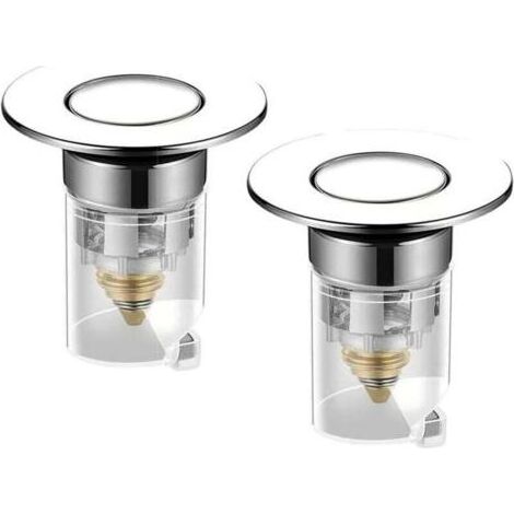 Lot de 2 bouchons de lavabo, bonde d'écoulement en acier inoxydable, noyau de rebond en acier inoxydable, type push (1/4)