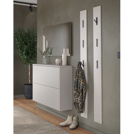 Garderoben-Set mit Spiegel & 2 Garderobenpaneelen in beige und Eiche, 4-teilig - BAIANO-01 (1/5)