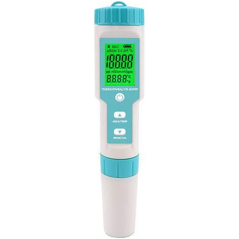 5-in-1 Digitaler Salzgehalts- und pH-Tester – Misst den Salzgehalt von 0-9990 ppm – LCD-Bildschirm – Für Schwimmbäder, Spas und Whirlpools (1/4)