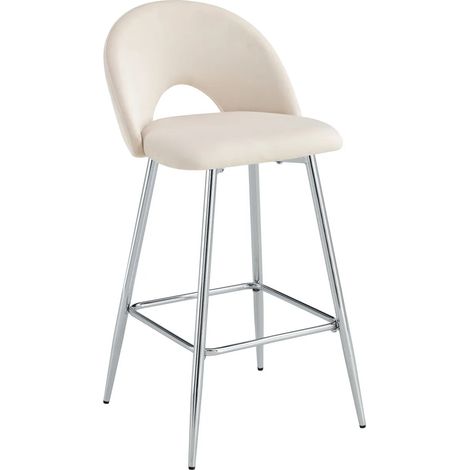 Lot de 2 tabourets de bar TEDDY pied chrome velours
