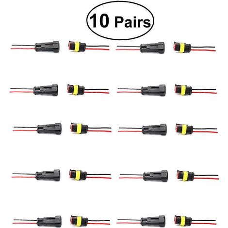 10 paires de connecteurs de bornes électriques étanches IP67 à 2 broches avec câbles pour motos-5.40X3.20X2.00CM