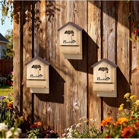 3er-Set Fledermauskästen 21,5x11,5x34 cm aus Naturholz zum Aufhängen – MEUBLIV (1/5)