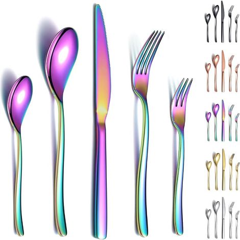 30-teiliges Regenbogen-Besteckset, robustes Küchenutensilien-Set aus Edelstahl, titanbeschichtet, farbenfroh, rostfrei, spülmaschinenfest (1/5)