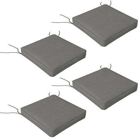 Outsunny Set of 4 Outdoor Seat Cushions Water Repellent Seat Pads with Ties Grey (1/5)