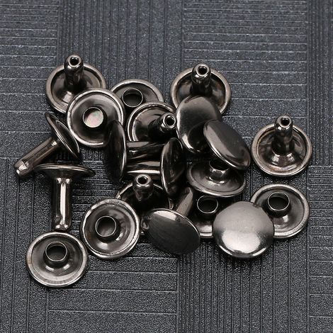 200 Rivets à Double Capsule pour Vêtements en Cuir, Jeans et Accessoires - Rondes 10mm, Noir