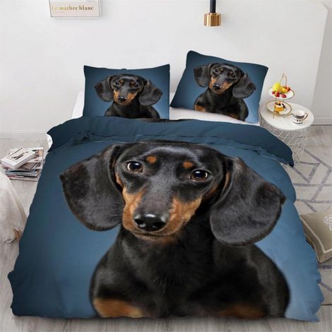 Bettwäsche-Set Dackel 135x200 cm 4-teilig Mikrofaser mit Reißverschluss