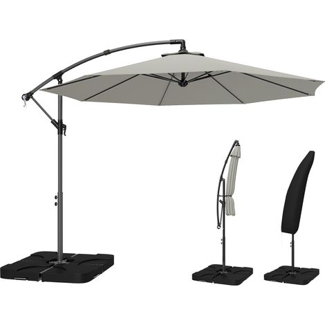 Outsunny 3(m) Banana Parasol Cantilever Umbrella Garden w/ Base Weights (1/5)