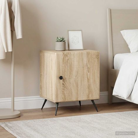 Lot de 2 tables de chevet en bois d’ingénierie, chêne Sonoma, avec tiroir et rangement - PANGIVO (1/5)