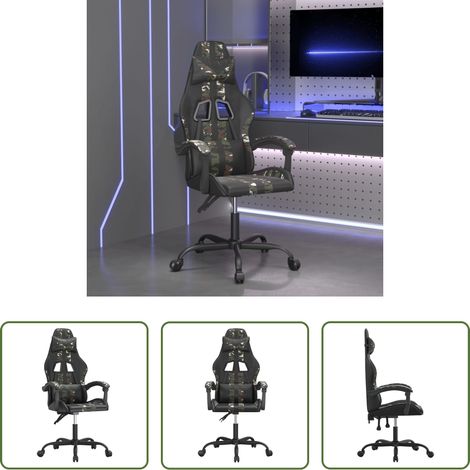 vidaXL Chaise de jeu réglable - Chaise de jeu Noir et camouflage Similicuir (1/5)