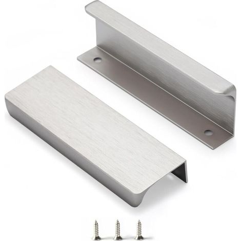 Poignée de meuble en alliage d'aluminium argent mat - Lot de 2 poignées avec vis - Longueur entraxe 80 mm - Pour placards, tiroirs, armoires et dressings (1/4)