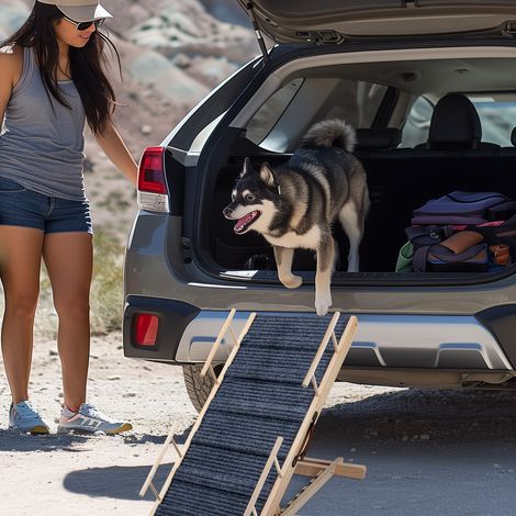 Trintion Hunderampe Klappbare Hunderampe aus Holz HöHenverstellbar 30-60cm rutschfeste Haustiertreppe Für Hunde Und Katzen Hunderampe Klappbar HöHenverstellbare Haustiertreppe rutschfeste Rampe (1/5)