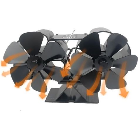 Ventilateur de poêle à bois alimenté par la chaleur, double moteur silencieux, 6 pales, ventilateur de cheminée non électrique activé par la chaleur avec support et thermomètre magnétique, parfait pou