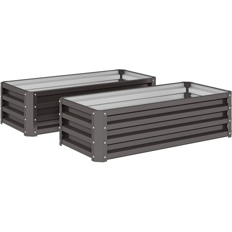 Lot 2 bacs jardin surélevés métal fond ouvert jardin balcon 110x50x30 cm gris foncé