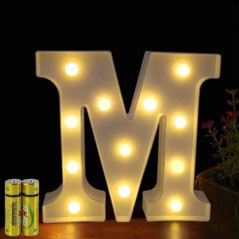 Lettre Lumineuse LED - Alphabet Marquee - Fonctionne sur Piles AA - Pour Décoration Intérieure Événementielle - Hauteur 22 cm - Lettre M (1/5)